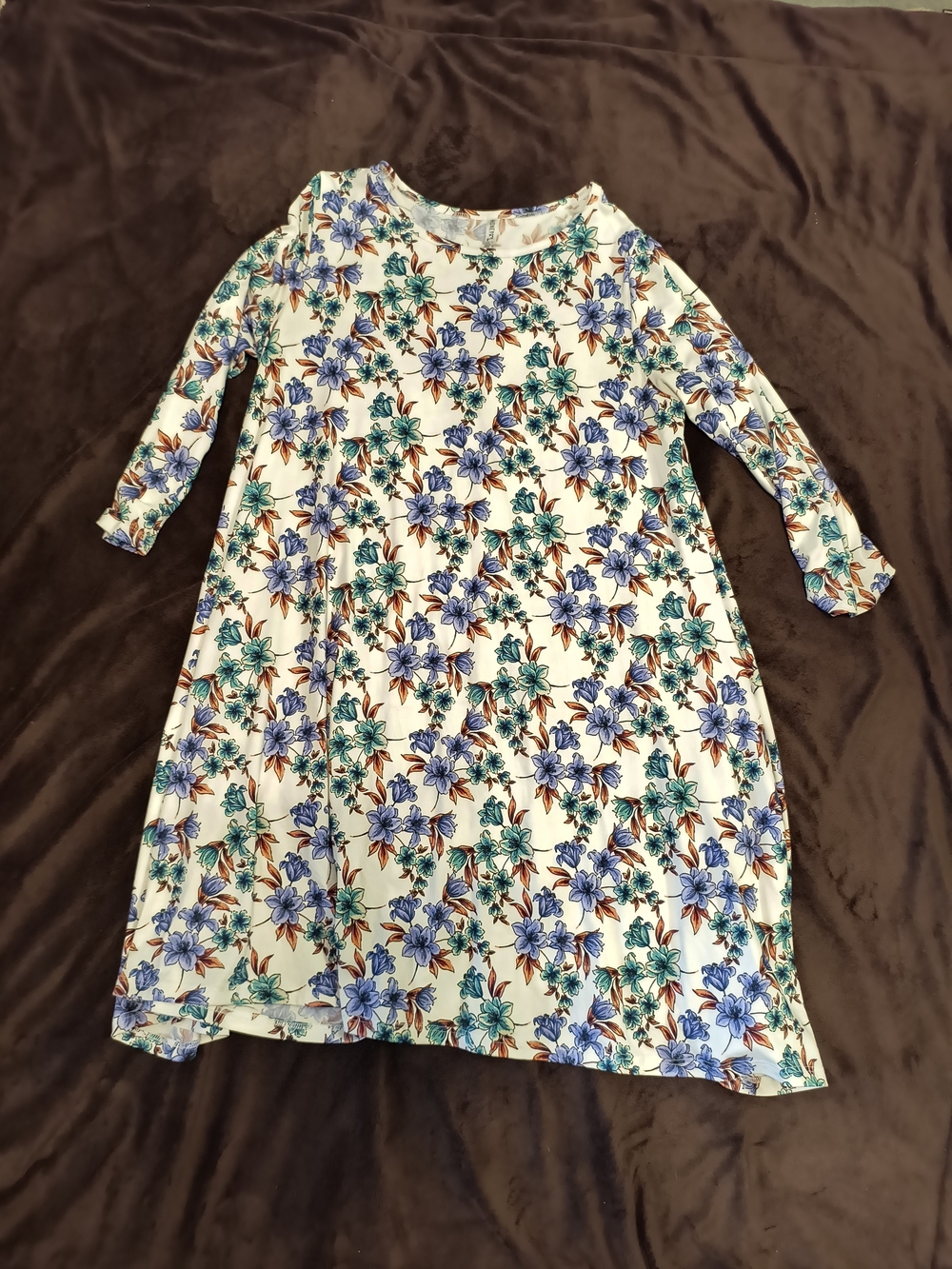 Honey & Lace Brea Pocket Women's Floral Long Sleeve Dress - White Purple & Teal